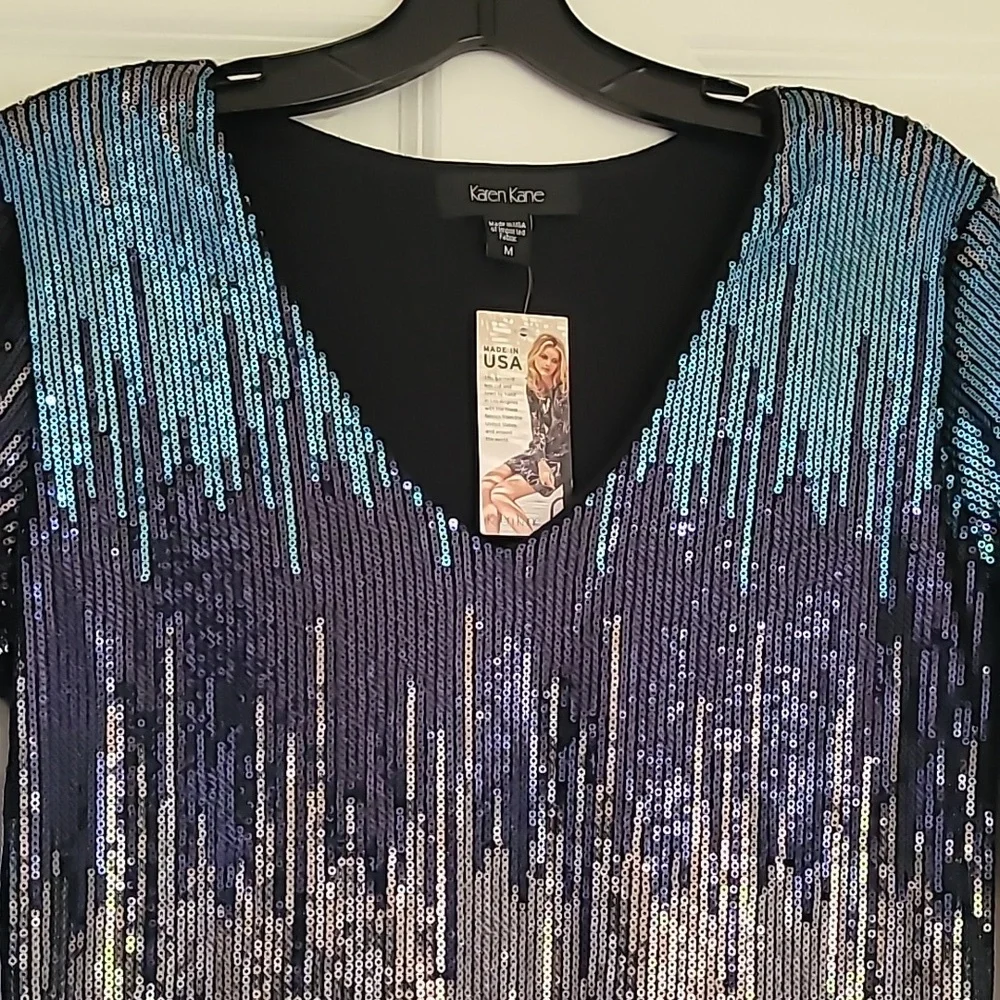 Karen Kane Blue Waterfall Sequin Sheath Dress - Picture 5 of 15